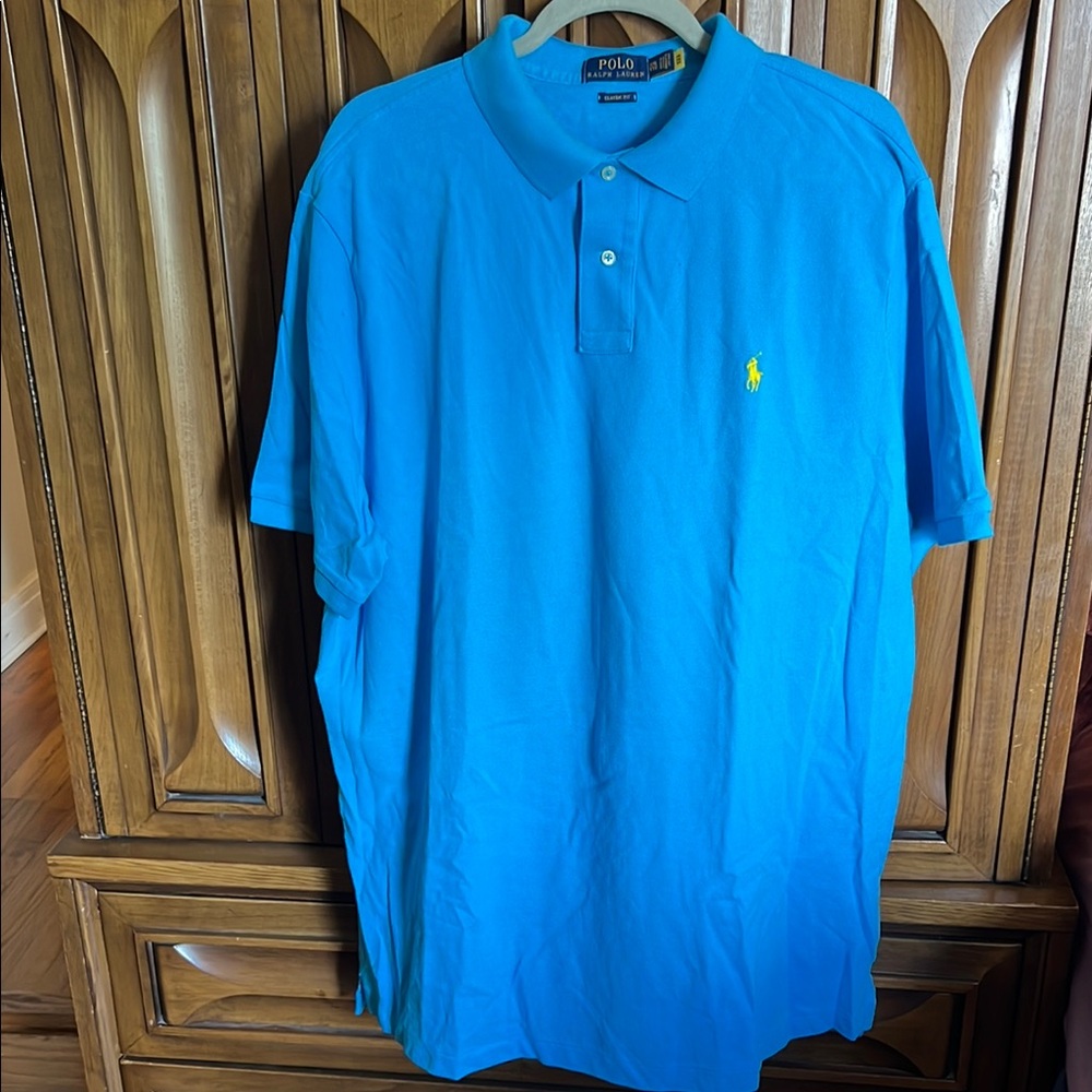 Polo by Ralph Lauren Men's Blue Aqua Turquoise Polo Shirt yellow horse